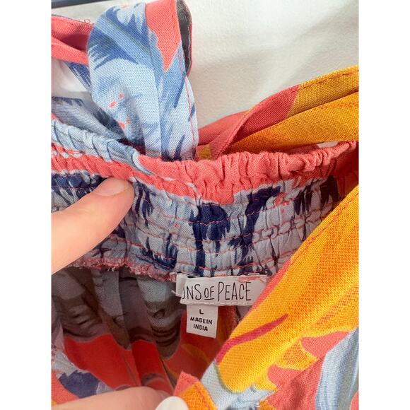 Patrons Of Peace Orange Tropical Leaf Print Wide Leg Pants Large Belted Waist - Picture 8 of 8